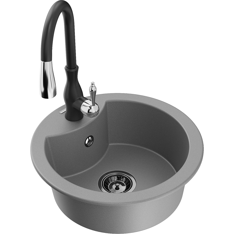 Mexen Diego fregadero de granito de 1 compartimento con grifo de cocina Savita, gris - 6512-71-672601-70-B