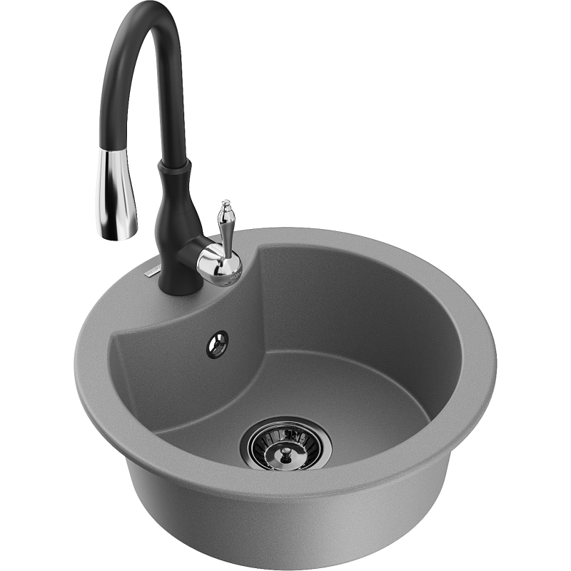 Mexen Diego lavello in granito a 1 vasca con rubinetto da cucina Savita, grigio - 6512-71-672601-70-B