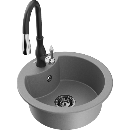 Mexen Diego 1-bowl granite kitchen sink with Savita tap, grey - 6512-71-672601-70-B