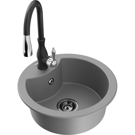 Mexen Diego fregadero de granito de 1 compartimento con grifo de cocina Savita, gris - 6512-71-672601-70-B
