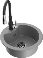 Mexen Diego fregadero de granito de 1 compartimento con grifo de cocina Savita, gris - 6512-71-672601-70-B
