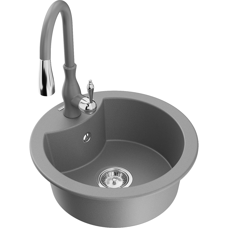 Mexen Diego fregadero de granito de 1 seno con grifo de cocina Savita, gris - 6512-71-672601-71