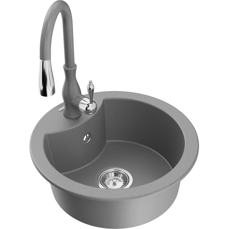Mexen Diego 1-bowl granite kitchen sink with Savita tap, grey - 6512-71-672601-71