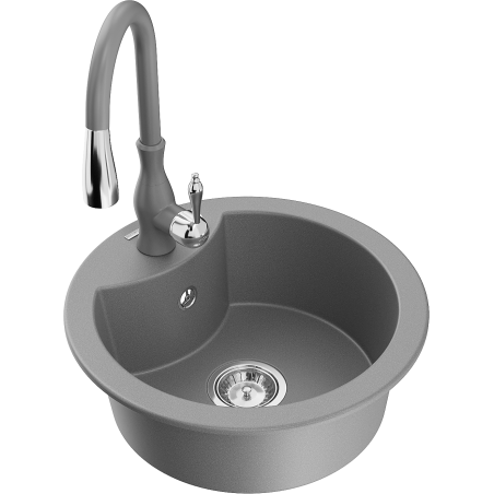 Mexen Diego fregadero de granito de 1 seno con grifo de cocina Savita, gris - 6512-71-672601-71
