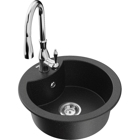 Mexen Diego fregadero de granito de una cámara con grifo de cocina Savita, negro/plateado metálico - 6512-73-672601-00