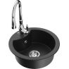 Mexen Diego granite sink 1-bowl with Savita kitchen tap, black/silver metallic - 6512-73-672601-00