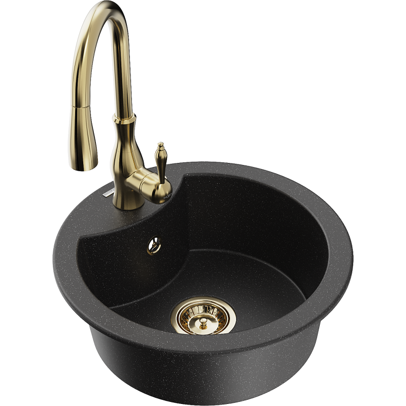 Mexen Diego νεροχύτης γρανίτης μονός με μπαταρία κουζίνας Savita, μαύρο/ασημί