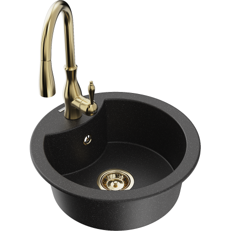 Mexen Diego granit sink 1-chamber with Savita kitchen faucet, black/silver metallic - 6512-73-672601-50