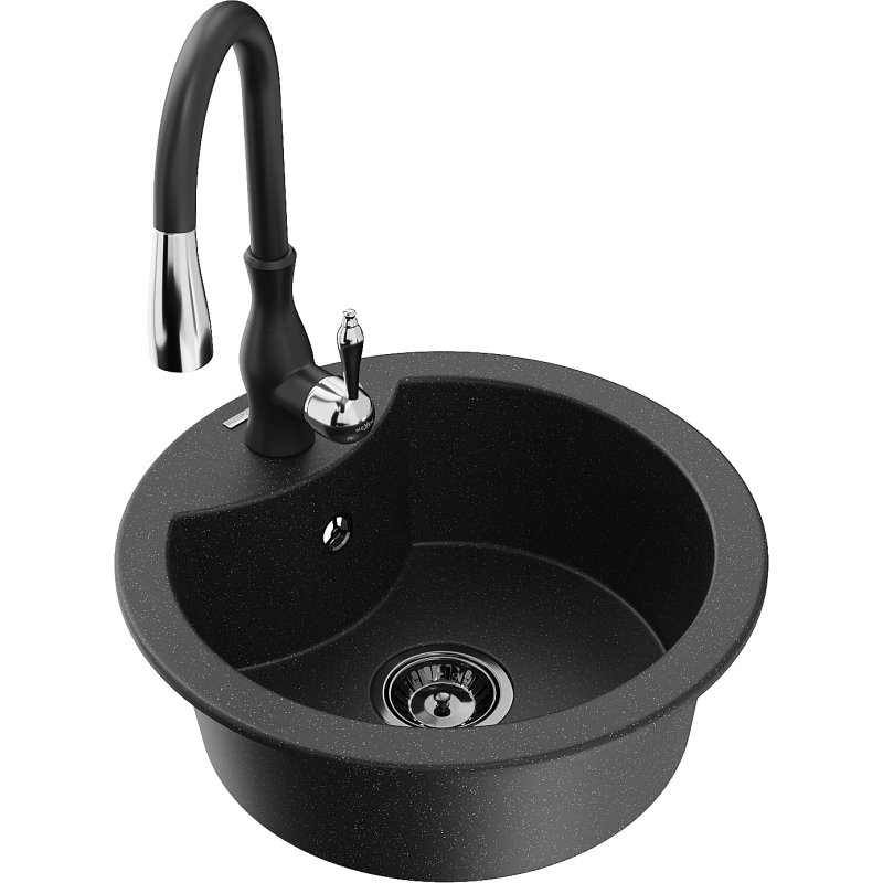 Mexen Diego Graniittinen 1-allas keittiöhana Savita, musta/hopea metallinhohto - 6512-73-672601-70-B