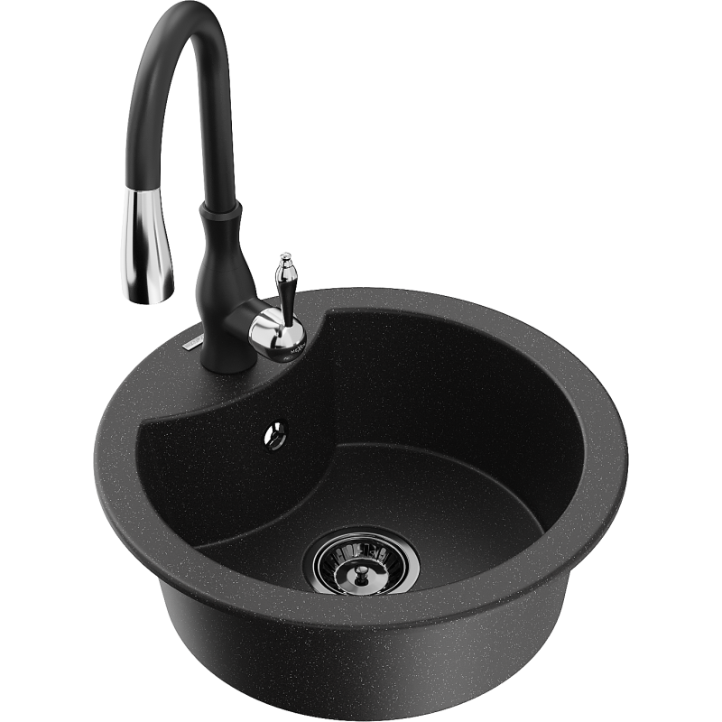 Mexen Diego Granitspullang mat enger Kummer mat Kichekraan Savita, schwaarz/sëlwer Metalik - 6512-73-672601-70-B