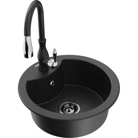Mexen Diego Granitspüle 1-becken mit Küchenarmatur Savita, schwarz/silber Metallic - 6512-73-672601-70-B
