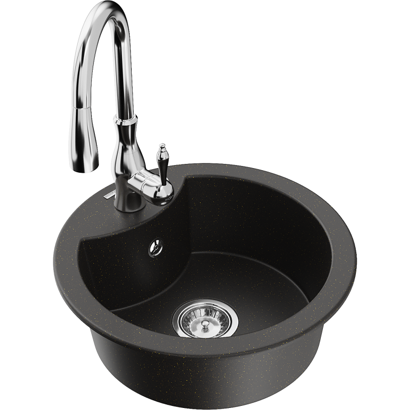 Mexen Diego Granitspüle 1-becken mit Küchenarmatur Savita, schwarz/gold Metallic - 6512-75-672601-00