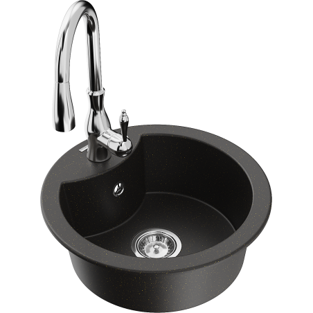 Mexen Diego Granitspüle 1-becken mit Küchenarmatur Savita, schwarz/gold Metallic - 6512-75-672601-00
