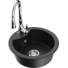 Mexen Diego granite sink single-bowl with Savita kitchen faucet, black/gold metallic - 6512-75-672601-00