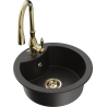 Mexen Diego fregadero de granito 1-cubeta con grifo de cocina Savita, negro/dorado metálico - 6512-75-672601-50