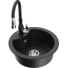 Mexen Diego 1-bowl granite sink with Savita kitchen faucet, black/gold metallic - 6512-75-672601-70
