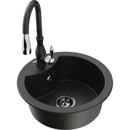 Mexen Diego fregadero de granito de 1 cubeta con grifo de cocina Savita, negro/metálico dorado - 6512-75-672601-70-B