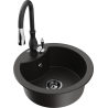 Mexen Diego single-bowl granite sink with Savita kitchen faucet, black/golden metallic - 6512-75-672601-70-B