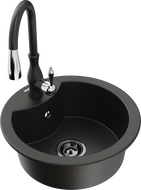 Mexen Diego fregadero de granito de 1 cubeta con grifo de cocina Savita, negro/metálico dorado - 6512-75-672601-70-B