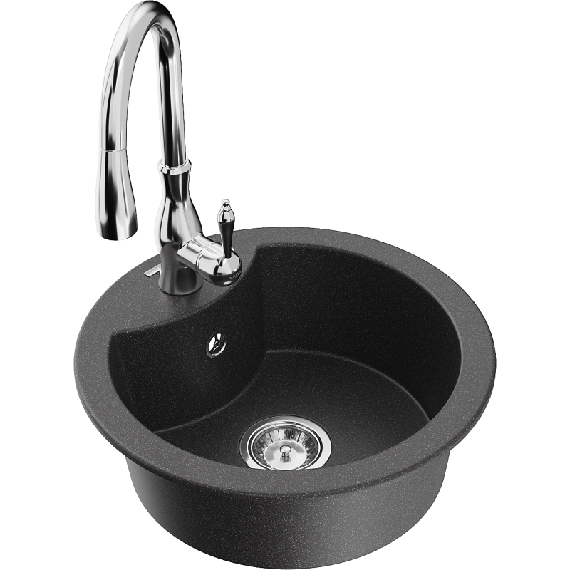 Mexen Diego lava-louça de granito de 1 cuba com torneira de cozinha Savita, preto salpicado - 6512-76-672601-00