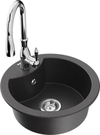 Mexen Diego 1-bowl granite kitchen sink with Savita kitchen faucet, speckled black - 6512-76-672601-00