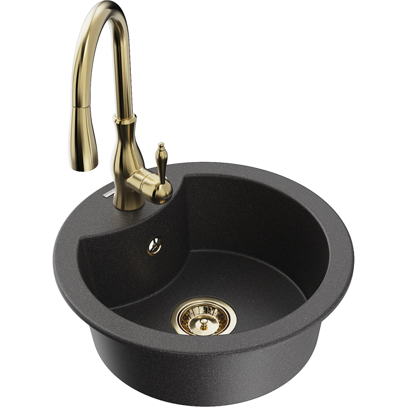 Mexen Diego 1-osainen graniittinen tiskiallas Savita-keittiöhanalla, musta pilkullinen - 6512-76-672601-50