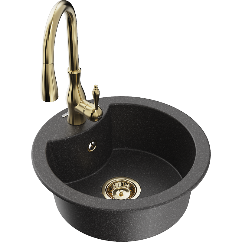 Mexen Diego fregadero de granito de 1 cubeta con grifo de cocina Savita, negro moteado - 6512-76-672601-50