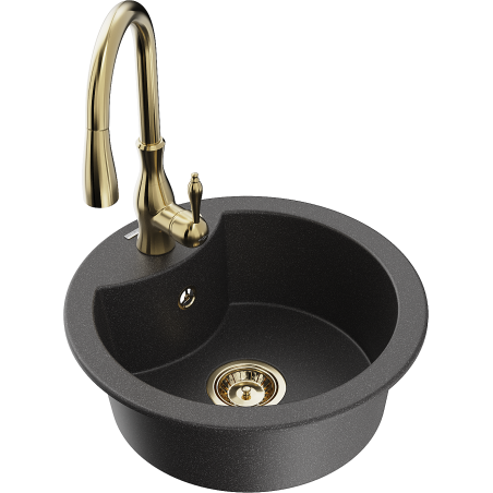 Mexen Diego fregadero de granito de 1 cubeta con grifo de cocina Savita, negro moteado - 6512-76-672601-50