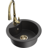 Mexen Diego granite sink 1-bowl with Savita kitchen tap, black speckled - 6512-76-672601-50