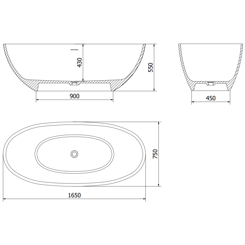 Mexen Bari bañera exenta de conglomerado 165 x 75 cm, blanco mate - 57221657500
