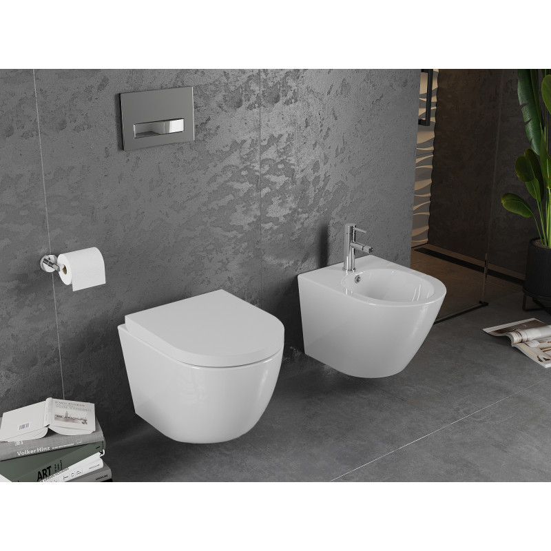 Mexen Lena taza de inodoro Rimless con asiento de cierre suave duroplast, blanco brillo - 30220200