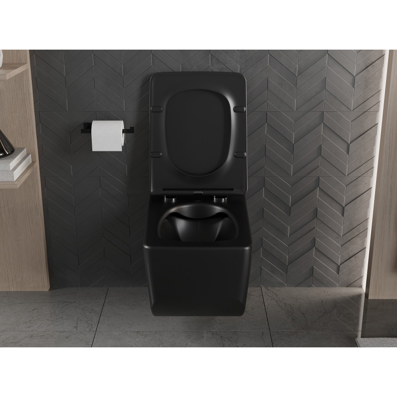 Mexen Vera inodoro Rimless con asiento de cierre suave slim, duroplástico, negro mate - 30164070