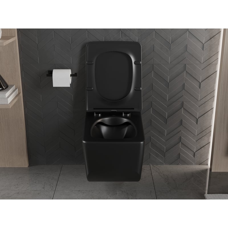 Mexen Vera wc-ontwerp zonder rand met langzaam sluitende slanke duroplast-bril, matzwart - 30164070