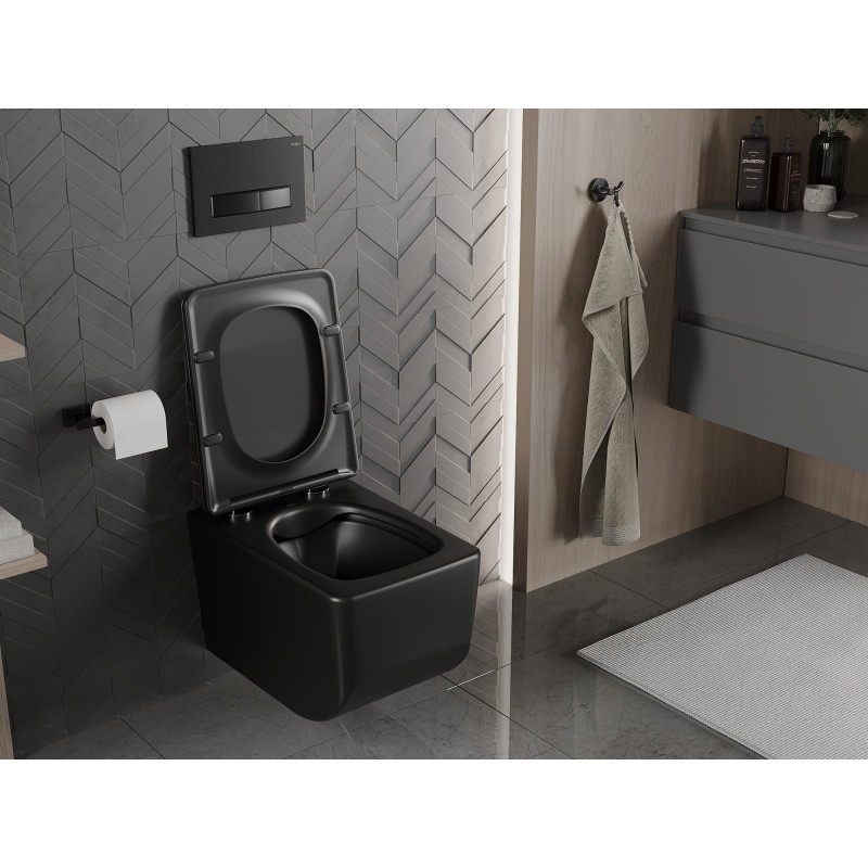 Mexen Vera miska wc Rimless z deską wolnoopadającą slim, duroplast, czarna mat - 30164070
