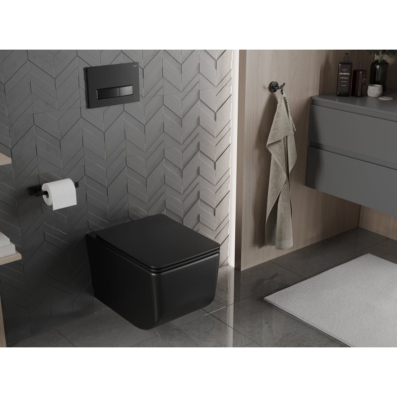 Mexen Vera wc-ontwerp zonder rand met langzaam sluitende slanke duroplast-bril, matzwart - 30164070