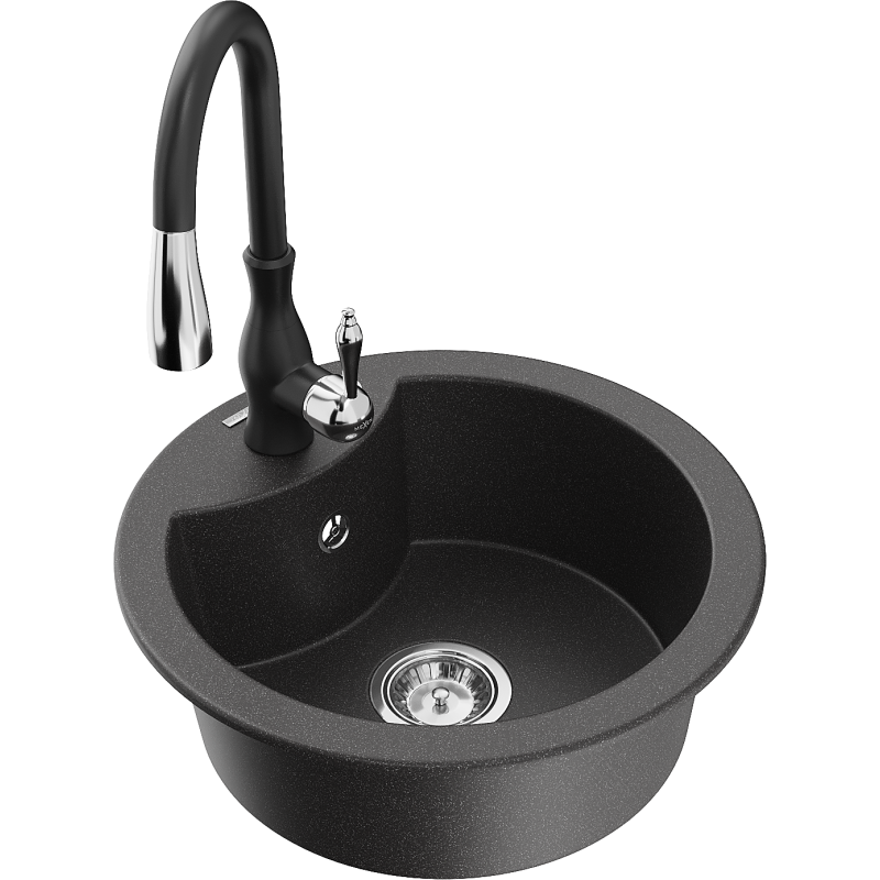 Mexen Diego fregadero de granito de 1 compartimento con grifo de cocina Savita, negro moteado - 6512-76-672601-70