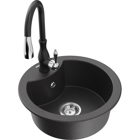 Mexen Diego fregadero de granito de 1 compartimento con grifo de cocina Savita, negro moteado - 6512-76-672601-70