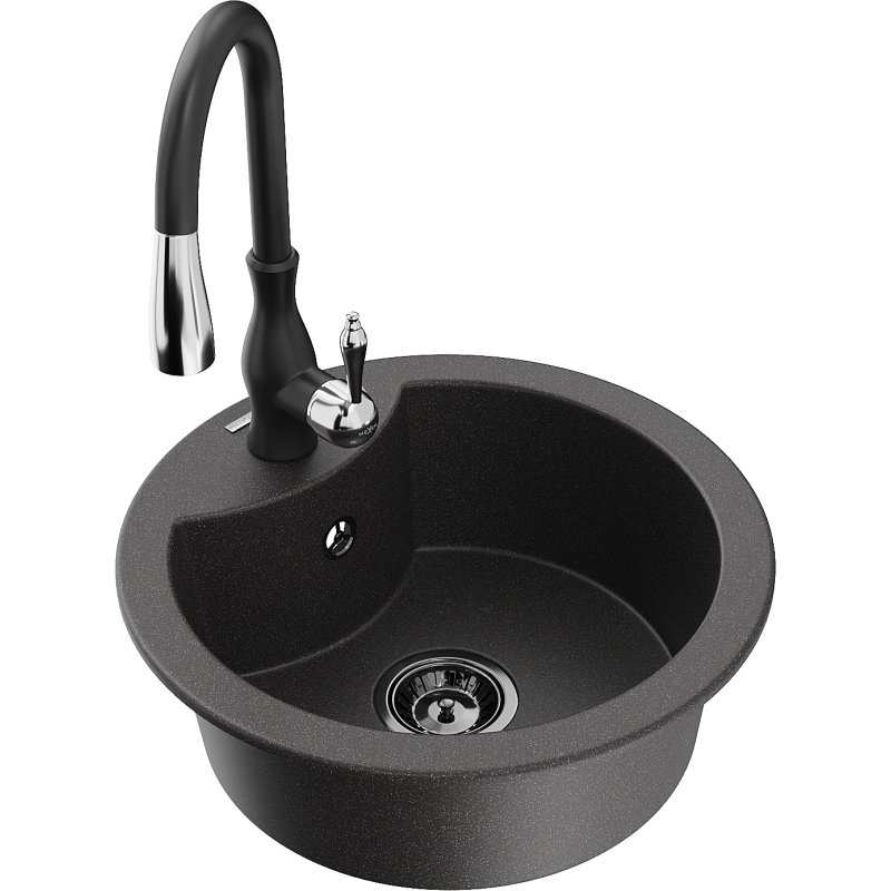 Mexen Diego fregadero de granito de 1 compartimento con grifo de cocina Savita, negro moteado - 6512-76-672601-70-B