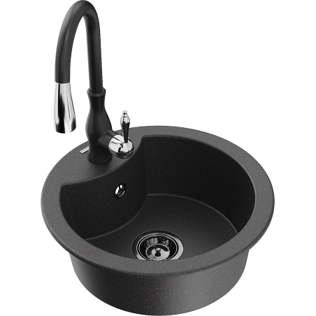 Mexen Diego 1-bowl granite sink with Savita kitchen tap, speckled black - 6512-76-672601-70-B