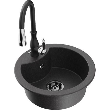 Mexen Diego Granitspüle 1-beckig mit Küchenarmatur Savita, schwarz gesprenkelt - 6512-76-672601-70-B