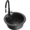 Mexen Diego granite kitchen sink 1-bowl with Savita kitchen faucet, black spotted - 6512-76-672601-70-B