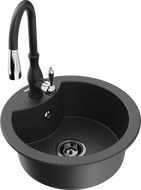 Mexen Diego fregadero de granito de 1 compartimento con grifo de cocina Savita, negro moteado - 6512-76-672601-70-B