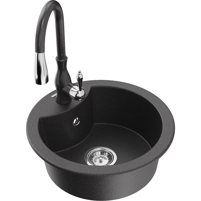 Mexen Diego granitdiskho med 1 ho och köksblandare Savita, svart med prickar - 6512-76-672601-76