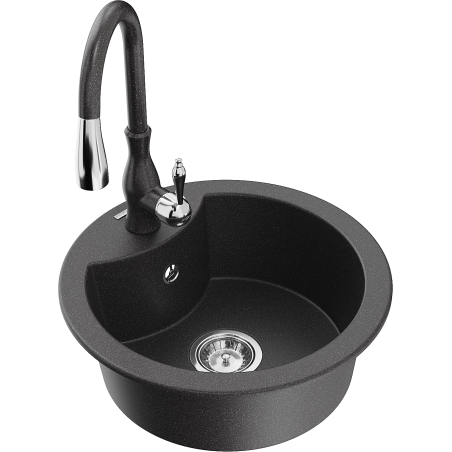 Mexen Diego Granitspüle 1-becken mit Küchenarmatur Savita, schwarz gesprenkelt - 6512-76-672601-76