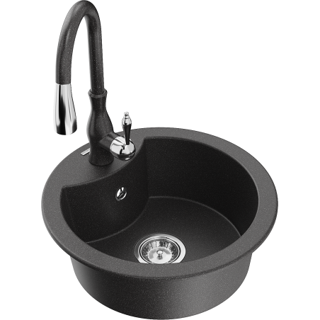 Mexen Diego lava-loiça de granito de 1 cuba com torneira de cozinha Savita, preto salpicado - 6512-76-672601-76