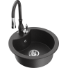 Mexen Diego granite sink 1-bowl with Savita kitchen tap, black speckled - 6512-76-672601-76