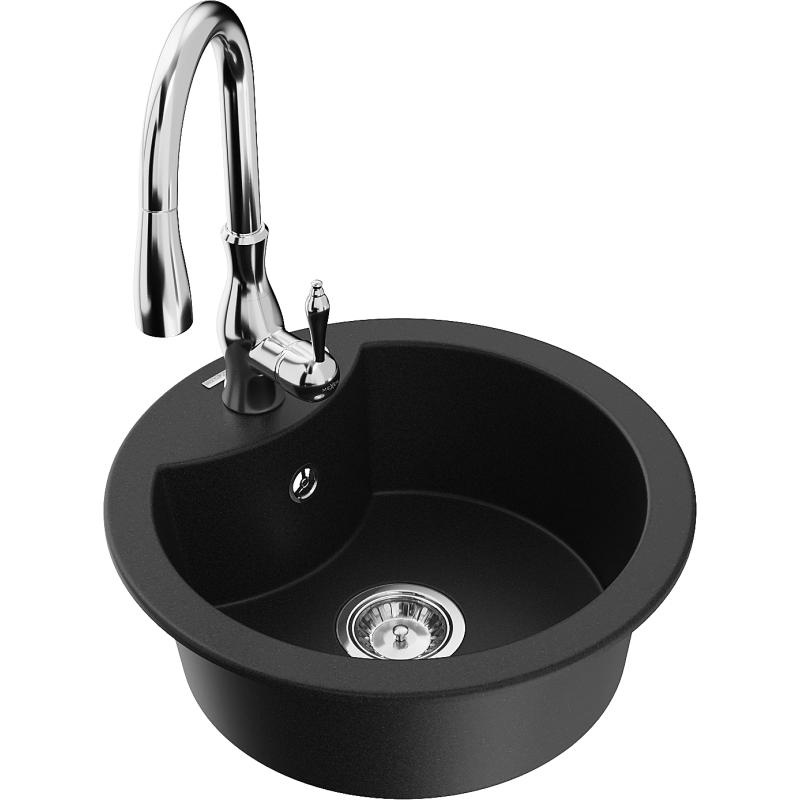Mexen Diego 1-bowl granite sink with Savita kitchen tap, black - 6512-77-672601-00