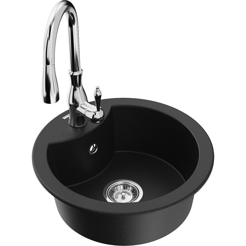 Mexen Diego Granitspüle 1-Becken mit Küchenarmatur Savita, schwarz - 6512-77-672601-00