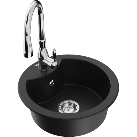Mexen Diego 1-bowl granite sink with Savita kitchen tap, black - 6512-77-672601-00
