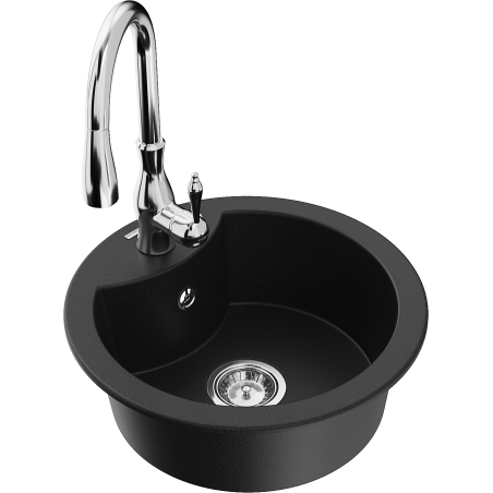 Mexen Diego Granit-Spullwaschbecken 1-Kammer mat Kichendusch Savita, schwaarz - 6512-77-672601-00